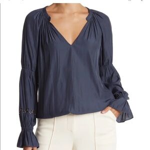 Ramy Brook Blue Toni Studded Sleeve Blouse XS TP